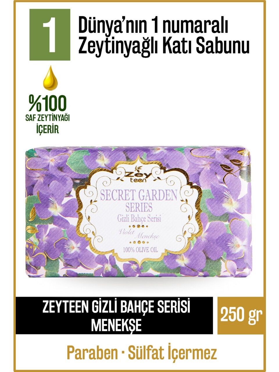 Olivos Doğal Gizli Bahçe Seri Menekşe Ve Zeytinyağlı Katı Sabun Menekşeli Zeytinyağı El Sabunu 250 gr